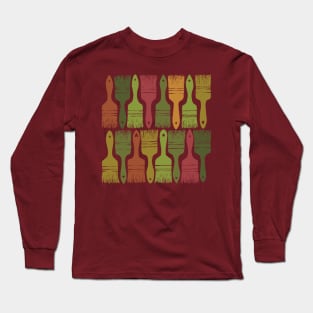 Paintbrush , seamless pattern with paintbrushes in green and red tones Long Sleeve T-Shirt